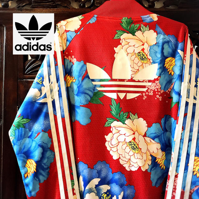 adidas - アディダス 赤 花柄 ジャージ ジャケット パーカー 着物 和柄