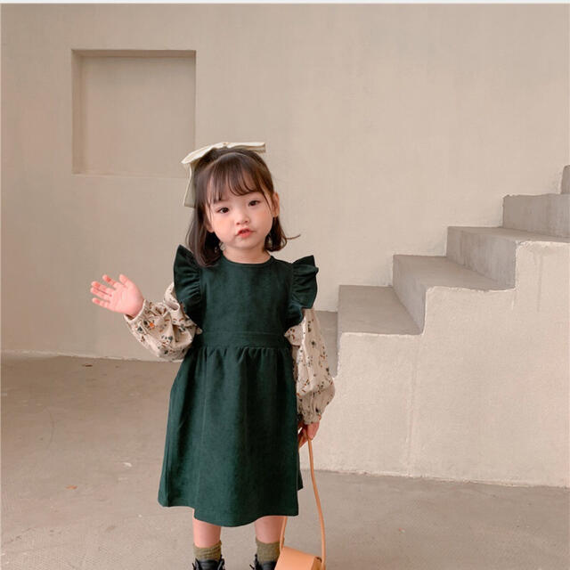 韓国　花柄シャツ　フリルワンピース　2点セット キッズ/ベビー/マタニティのキッズ服女の子用(90cm~)(ワンピース)の商品写真