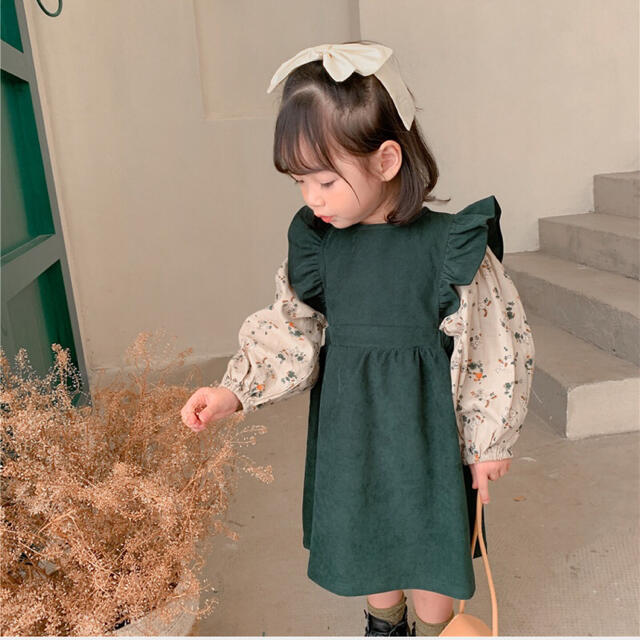 韓国　花柄シャツ　フリルワンピース　2点セット キッズ/ベビー/マタニティのキッズ服女の子用(90cm~)(ワンピース)の商品写真