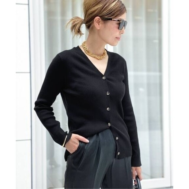 1年保証』 Semi Sheer Vネック カーディガン ブラック Deuxieme Classe
