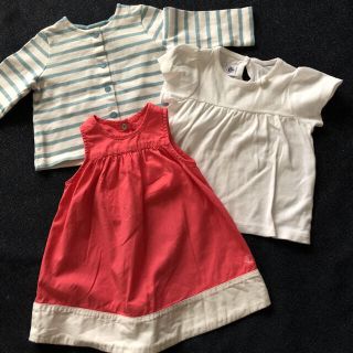 プチバトー(PETIT BATEAU)のプチバトーカーディガン、半袖トップス、ワンピース　3枚セット(カーディガン/ボレロ)