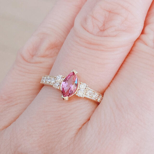 天然パパラチアサファイア ダイヤモンドリング 0.488ct レディースのアクセサリー(リング(指輪))の商品写真