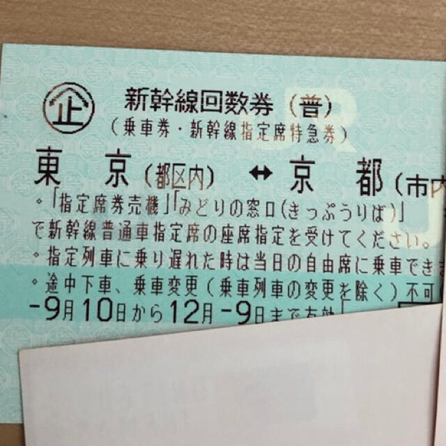 新幹線回数券　東京ー京都１枚　送料無料