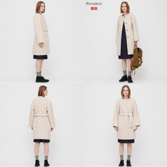 UNIQLO(ユニクロ)の【新品タグ無】ユニクロ ボアフリースノーカラーコート JW ANDERSON 白 レディースのジャケット/アウター(ロングコート)の商品写真