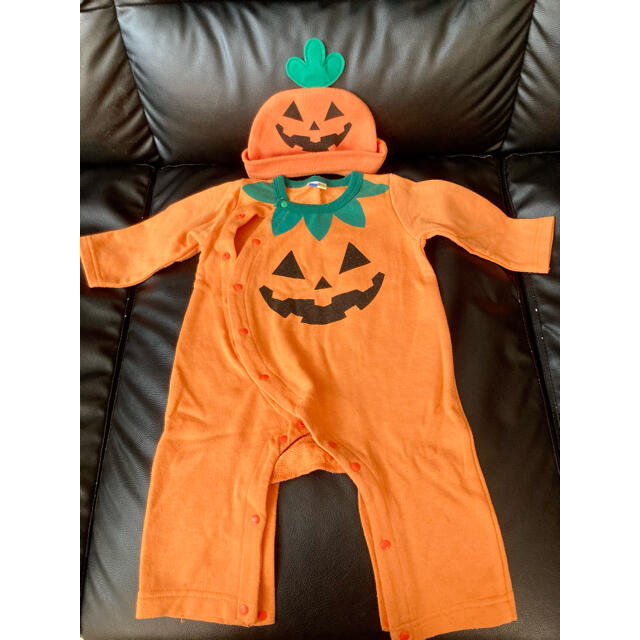 ハロウィンかぼちゃのロンパースと帽子　80サイズ キッズ/ベビー/マタニティのベビー服(~85cm)(ロンパース)の商品写真
