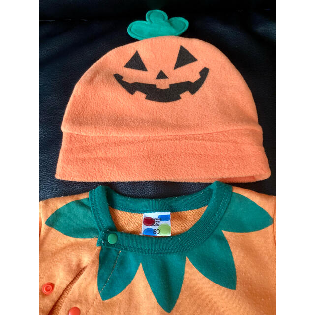 ハロウィンかぼちゃのロンパースと帽子　80サイズ キッズ/ベビー/マタニティのベビー服(~85cm)(ロンパース)の商品写真
