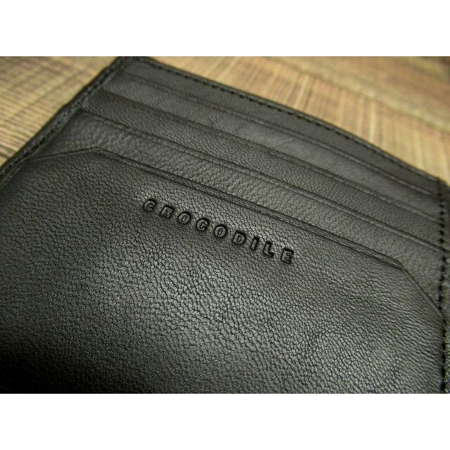 Crocodile(クロコダイル)のG① 新品 クロコダイル ロゴ 刻印 羊革 レザー 二つ折り 財布 黒 メンズのファッション小物(折り財布)の商品写真