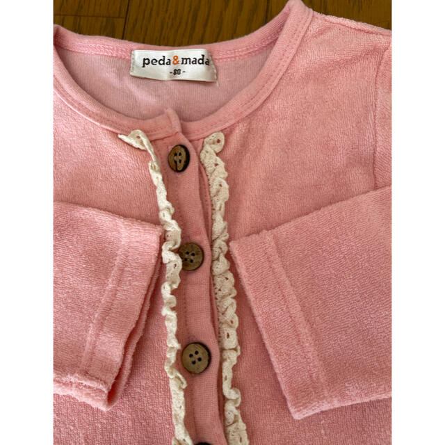 80サイズ カーディガン　フリル　ピンク色 キッズ/ベビー/マタニティのベビー服(~85cm)(カーディガン/ボレロ)の商品写真