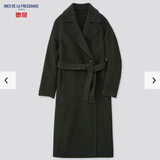 ユニクロ(UNIQLO)の新品タグ付き  ユニクロ イネス ダブルフェイスコート ダークグリーン S(ロングコート)