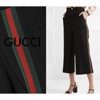 グッチ(Gucci)のグッチ GUCCI ウェブトリム ワイドパンツ クロップド 36(クロップドパンツ)