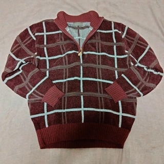 【新品】暖かいボルドー チェック柄のニットセーター(ニット/セーター)