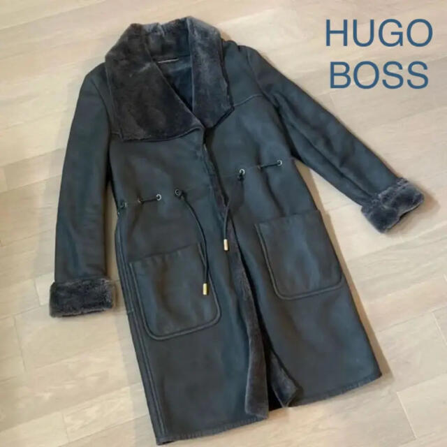 人気商品は BOSS HUGO ロング グレー アシンメトリー リアルファー コート ムートン ヒューゴボス 毛皮+ファーコート 