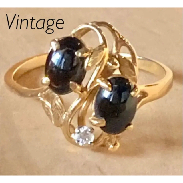 14K 一点物 Black Onyx Diamond Ring ヴィンテージ