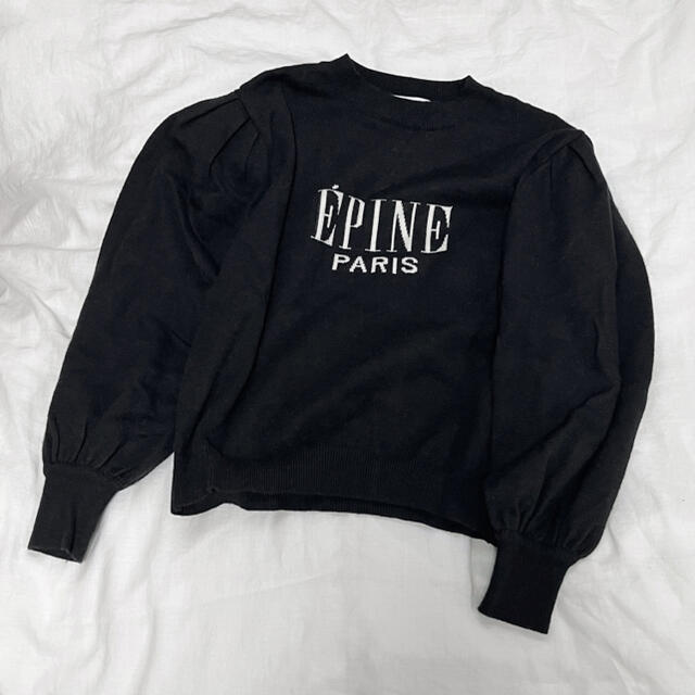 ÉPINE logo arm volume knit blackレディース