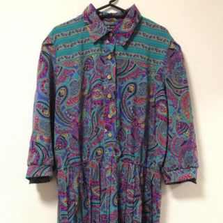 70s ペイズリー ワンピース 長袖 レース  vintage ヴィンテージ