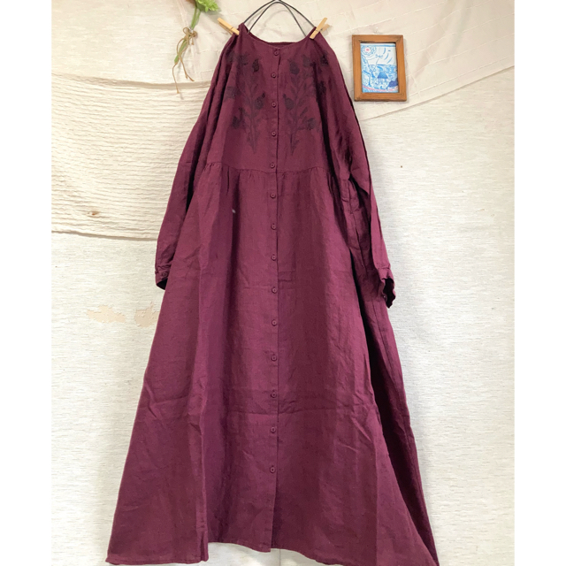 【新品】リネン100％★ 35th【Slowlinen】刺繍ワンピース　SM2 4