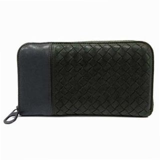 ボッテガヴェネタ(Bottega Veneta)のボッテガヴェネタ 長財布 ラウンドファスナー イントレチャート カーキ 紺(長財布)