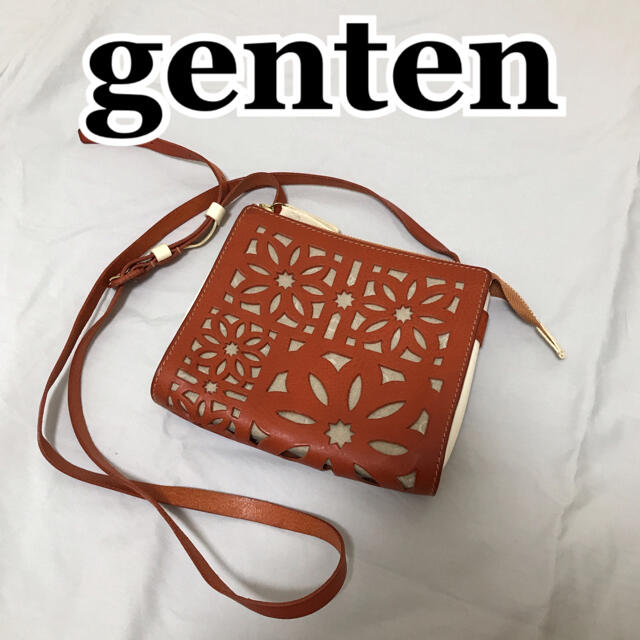 美品　gentenゲンテン　カットワークマルチショルダーバッグ　レザーキャンバス