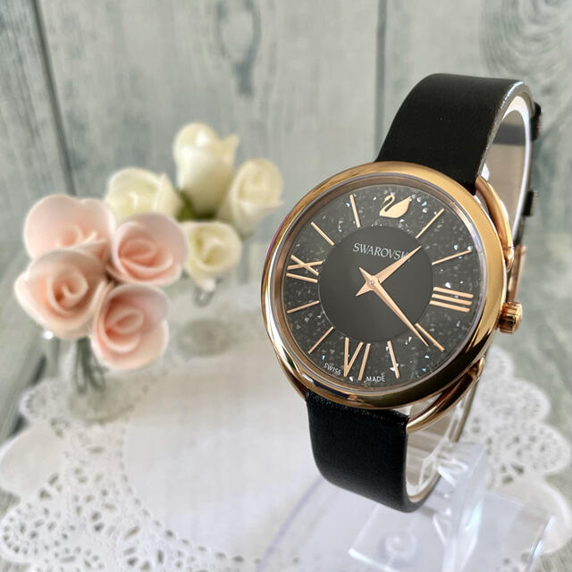 美品】Swarovski 時計 クリスタルライン ブラック スワロフスキー 【超