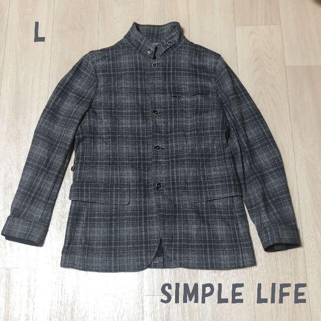 SIMPLE LIFE(シンプルライフ)のSIMPL LIFE　スタンドカラージップアップジャケット　ボタン　L　グレー メンズのジャケット/アウター(テーラードジャケット)の商品写真