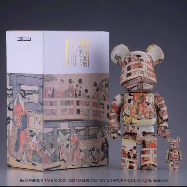 全高約70mm400%BE@RBRICK 喜多川歌麿「両国橋の上下」 100% ＆ 400%