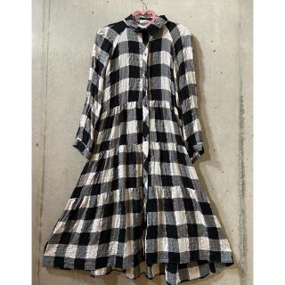 ザラ(ZARA)の★ザラ★チェック ロング ワンピース L シワ加工 柔らかくてとっても着心地良い(ロングワンピース/マキシワンピース)