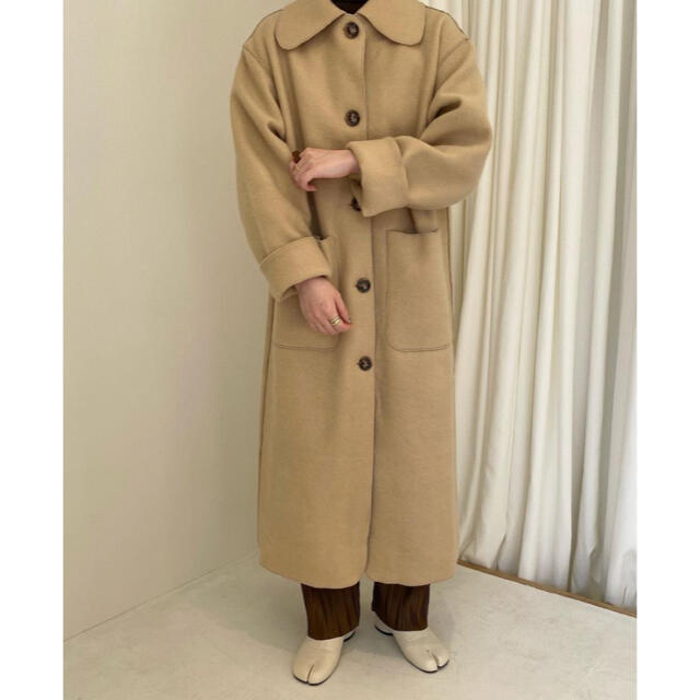 lawgy maru collar coat Brown - ロングコート
