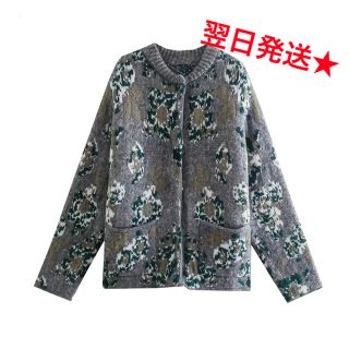 フラワージャガード ニット カーディガン moussy ZARA GU グレー(カーディガン)