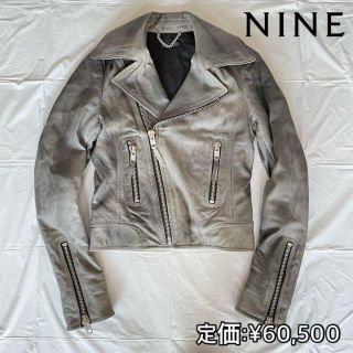 【NINE】ナイン シワ加工 レザー ライダースジャケット グレー
