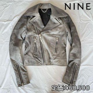 ナイン(NINE)の【NINE】ナイン シワ加工 レザー ライダースジャケット グレー(ライダースジャケット)