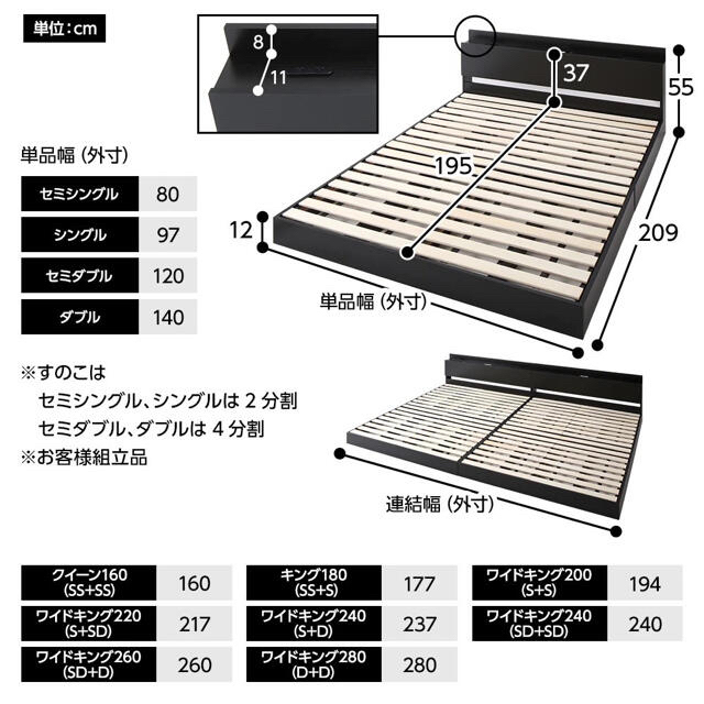 大特価‼️【半額以下】送料込 ロータイプ セミシングルベッド マットレス付  インテリア/住まい/日用品のベッド/マットレス(セミシングルベッド)の商品写真