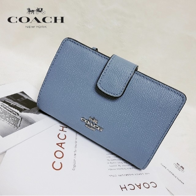 COACH コーチ 二つ折り財布 ウォレット ファッション小物 水色 財布 水色 クロスグレーン L型 コーナー COACH コーチ 二つ折り財布 ウォレット ファッション小物 水色 財布 水色 クロスグレーン L型 コーナー