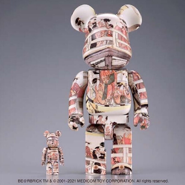 全高約70mm400%BE@RBRICK 喜多川歌麿「両国橋の上下」 100% & 400%