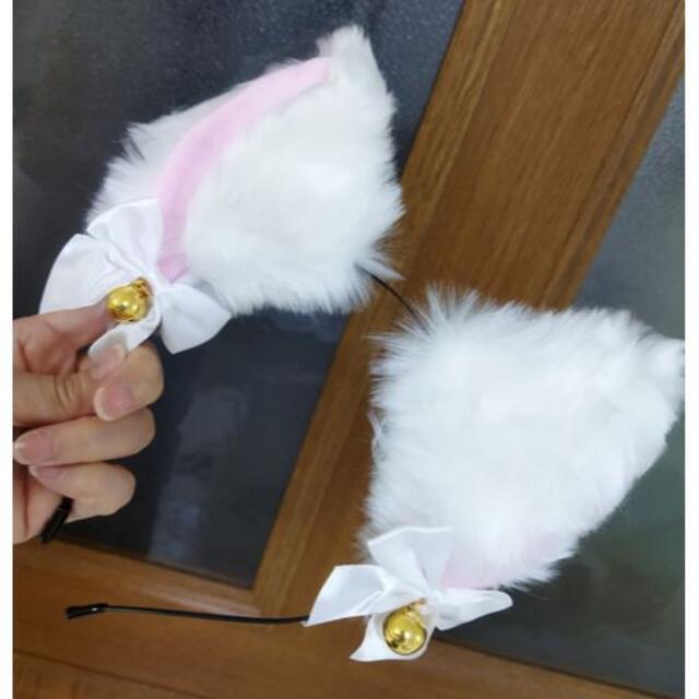 新品☆白★猫耳ファーの可愛いカチューシャ レディースのヘアアクセサリー(カチューシャ)の商品写真