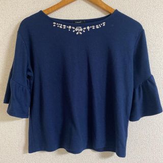 #1953 半袖　ビジュー　Tシャツ　カットソー　レディース　L(カットソー(半袖/袖なし))