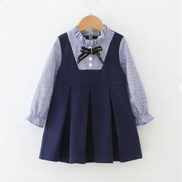 ☆縞模様ワイシャツのスッキリＡラインプリーツスカート☆ キッズ/ベビー/マタニティのキッズ服女の子用(90cm~)(ワンピース)の商品写真