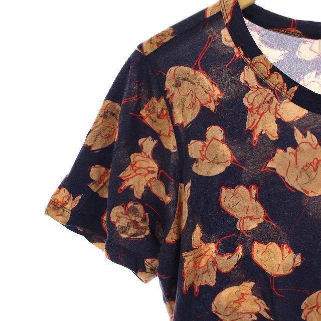 DRIES VAN NOTEN(ドリスヴァンノッテン)のドリスヴァンノッテン Tシャツ カットソー 半袖 花柄 S 紺 ベージュ メンズのトップス(Tシャツ/カットソー(半袖/袖なし))の商品写真