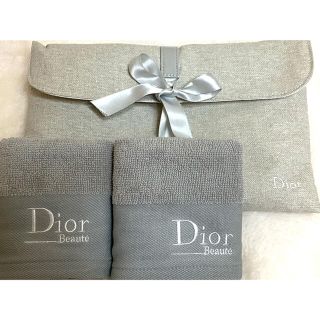 クリスチャンディオール(Christian Dior)のクリスチャンディオール　ディオール★タオルセット　グレー★ポーチ付き★(タオル/バス用品)