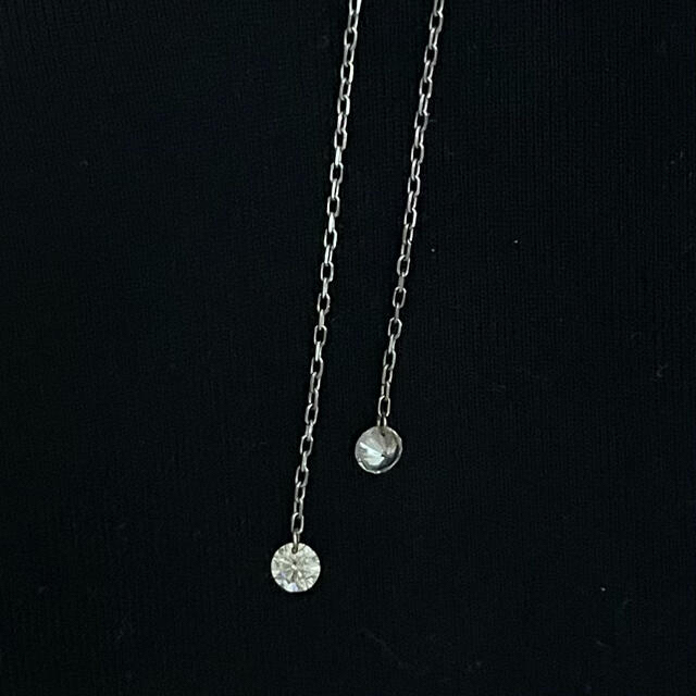 18KWG 天然ダイヤモンド チェーンピアス アメリカンピアス - ピアス