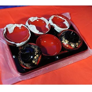 美品 ふた付き汁椀 5組 お盆セット(食器)