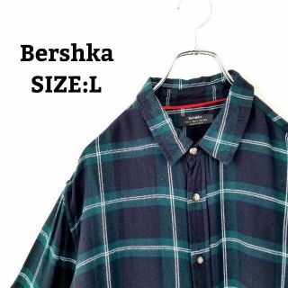 ベルシュカ(Bershka)の輸入 ベルシュカベルシュカ グリーン 緑 L チェックシャツ ビッグシルエット(シャツ)