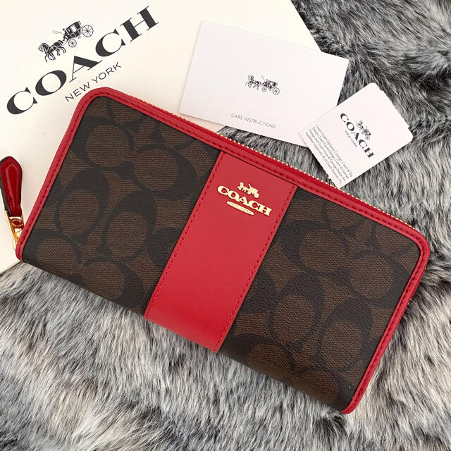 新品☆COACH(コーチ)レッド シグネチャー レザー 長財布メンズ