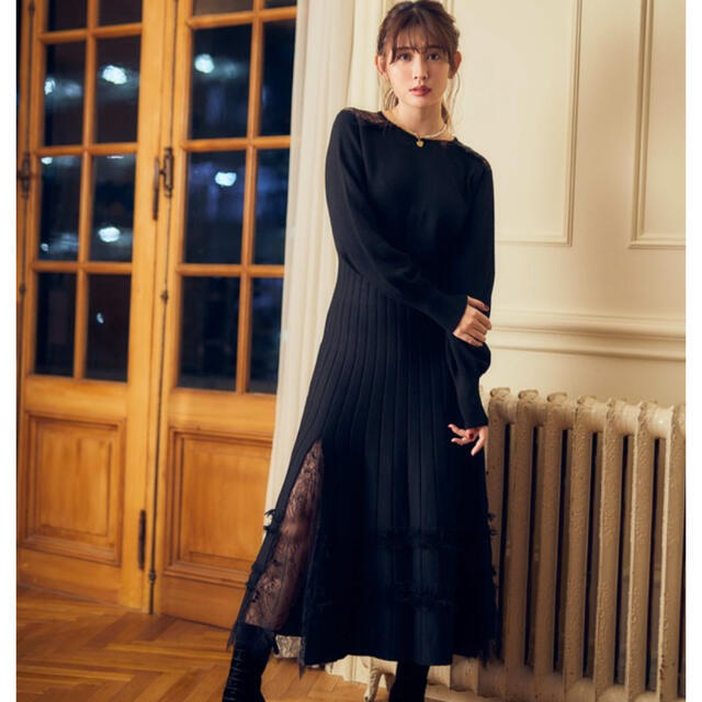 herlipto♡Lace trimmed knit long dress - ロングワンピース/マキシ ...