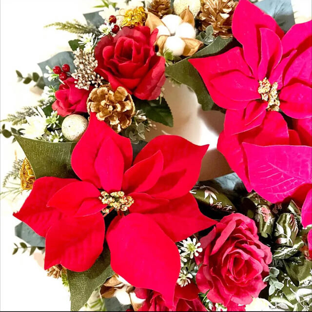 SALE❤️特大♡ポインセチア×薔薇のクリスマスリース♡冬リース♡フラワーリース 6