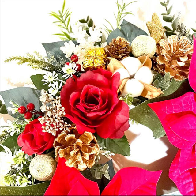 SALE❤️特大♡ポインセチア×薔薇のクリスマスリース♡冬リース♡フラワーリース 8