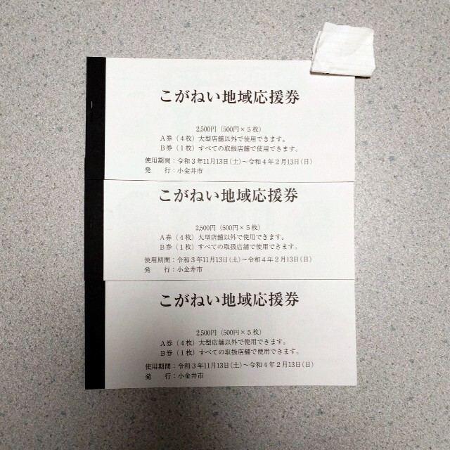 こがねい地域応援券 7500円分 A券12枚 B券3枚  チケットの優待券/割引券(ショッピング)の商品写真