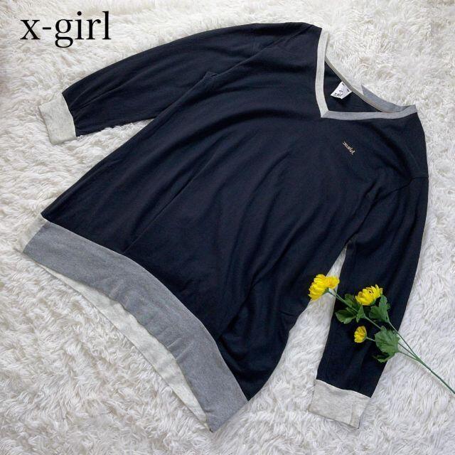 X-girl(エックスガール)のX-girl ワンポイントロゴ 刺繍 ロンt チュニック レディースのトップス(Tシャツ(長袖/七分))の商品写真