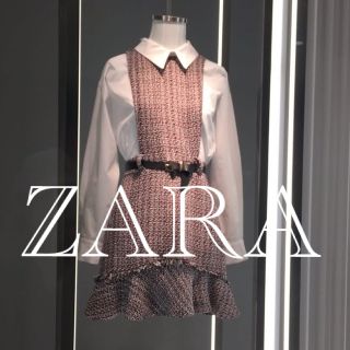 ザラ(ZARA)のZARA ツイードレイヤードワンピース　ベルト付き(ミニワンピース)