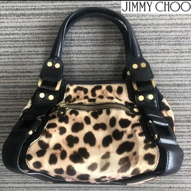 売切れ】JIMMY CHOO ハラコ×レザーレオパード柄Maddyハンドバッグ ...