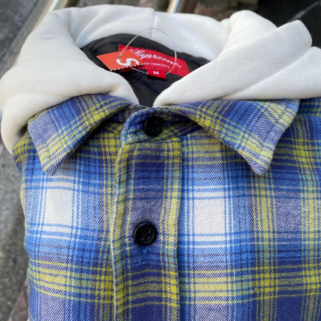 Supreme Hooded Flannel Zip Up Shirt 青 M 1